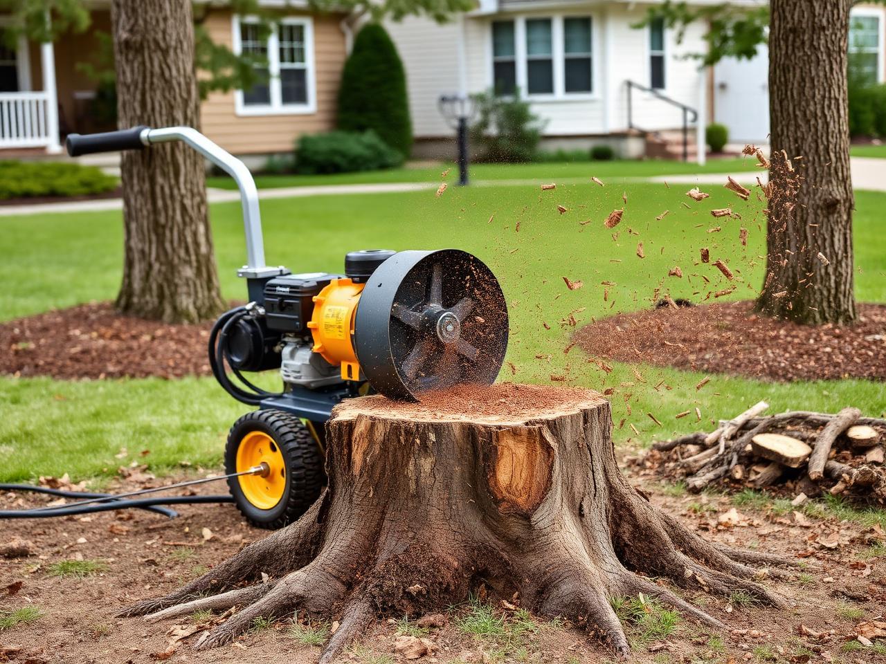 Stump grinding service in residential yard