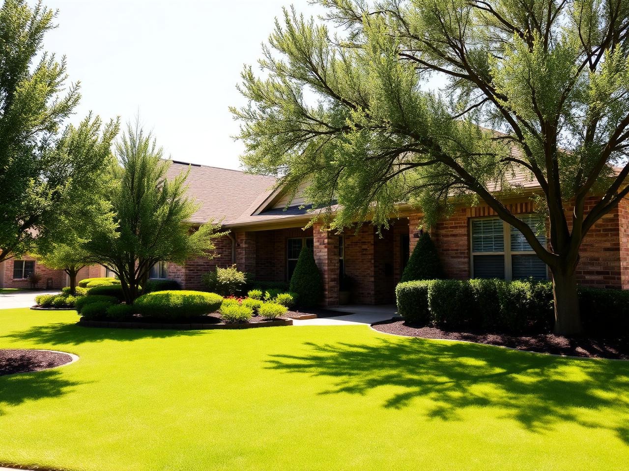 Clean residential yard with healthy trees