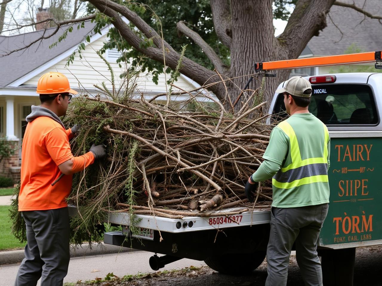 Tree service crew hauling debris